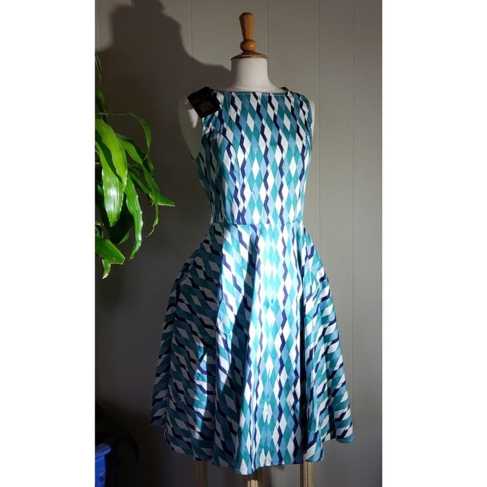 Vintage Retro Blue Print Dress #23